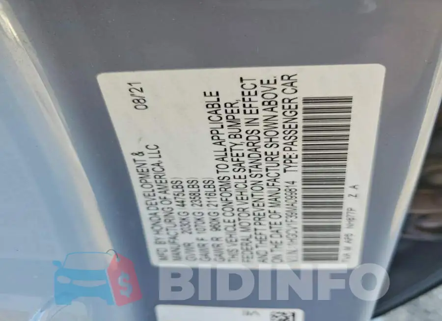 1HGCV1F39MA099814 Photo# 12
