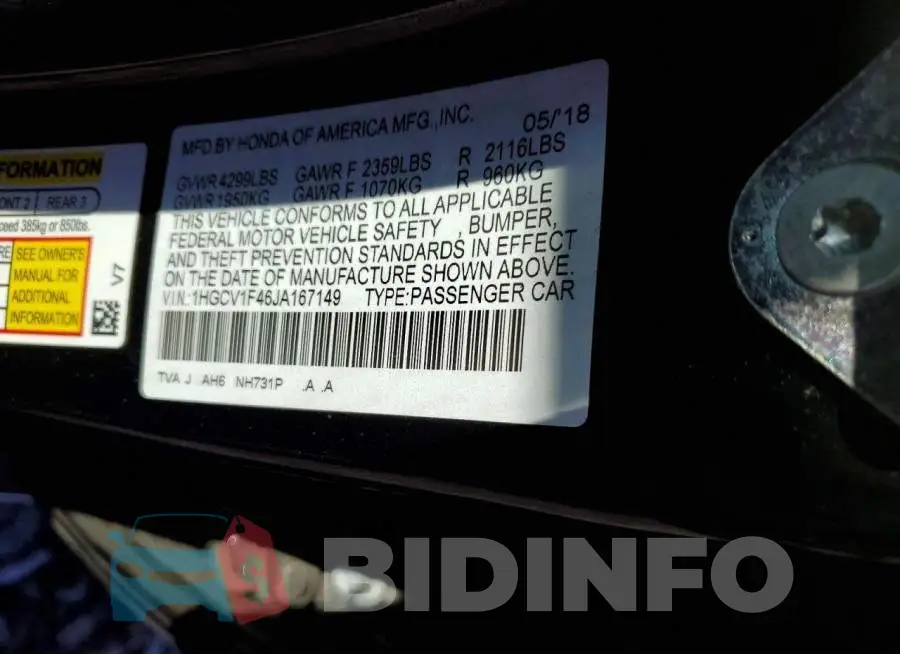 1HGCV1F46JA167149 Photo# 12