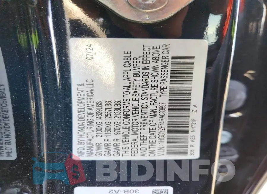 1HGCY2F74RA083897 Photo# 12