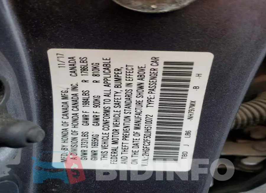 2HGFC2F50JH510072 Photo# 13