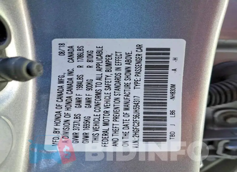 2HGFC2F56JH594317 Photo# 12