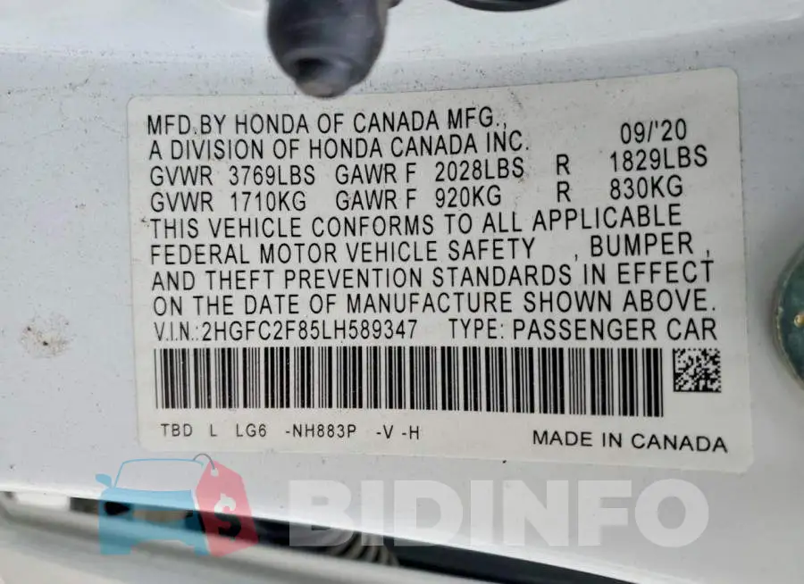 2HGFC2F85LH589347 Photo# 12