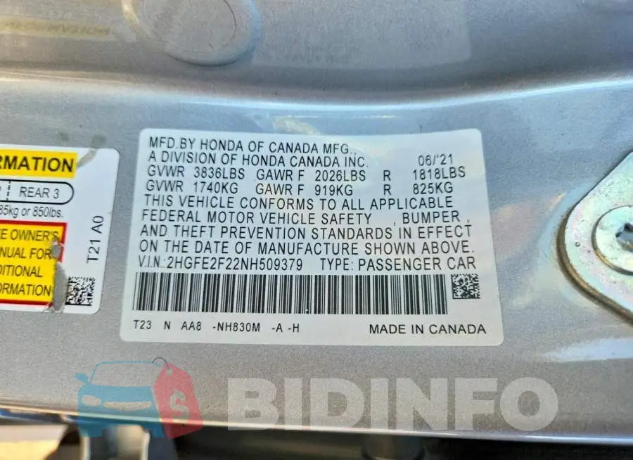 2HGFE2F22NH509379 Photo# 12