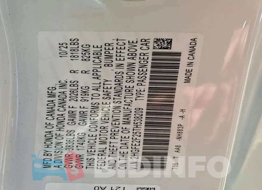 2HGFE2F25TH538209 Photo# 13