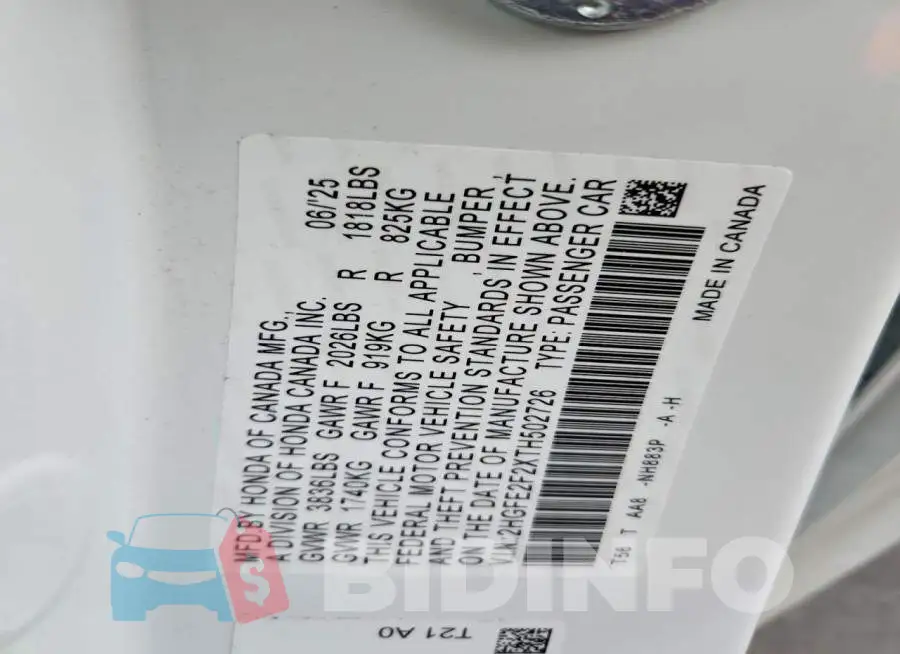 2HGFE2F2XTH502726 Photo# 12