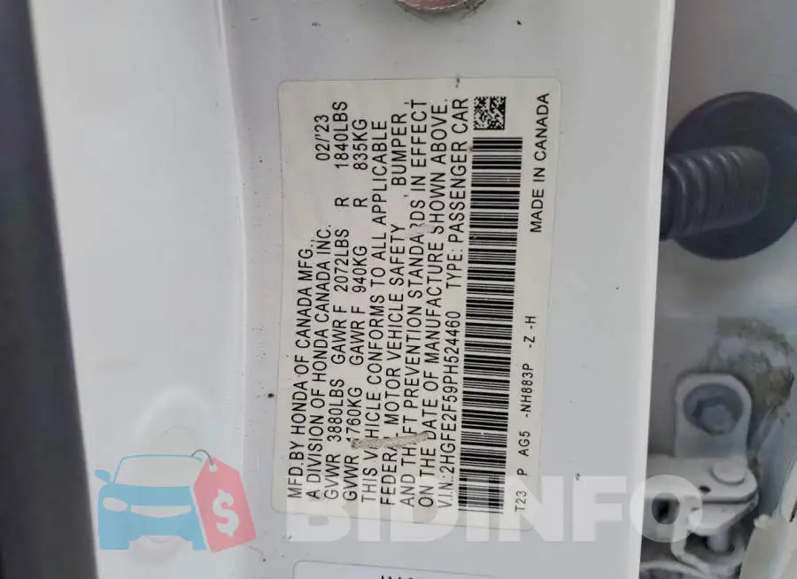 2HGFE2F59PH524460 Photo# 13