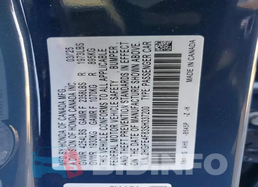 2HGFE4F83SH337200 Photo# 12