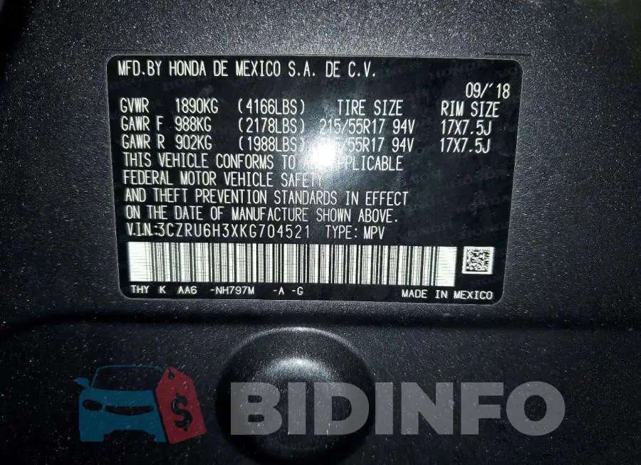3CZRU6H3XKG704521 Photo# 13