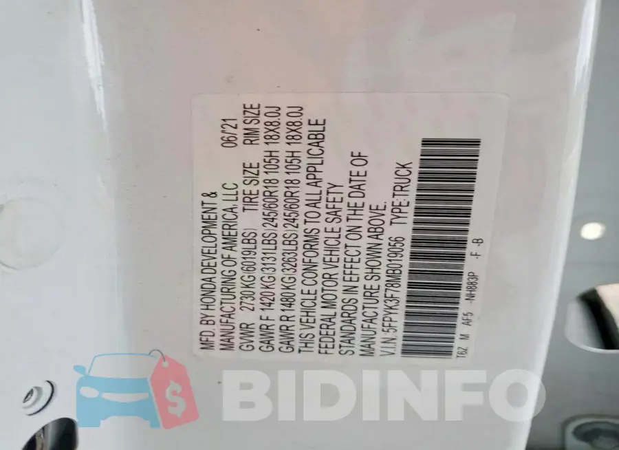 5FPYK3F78MB019056 Photo# 12