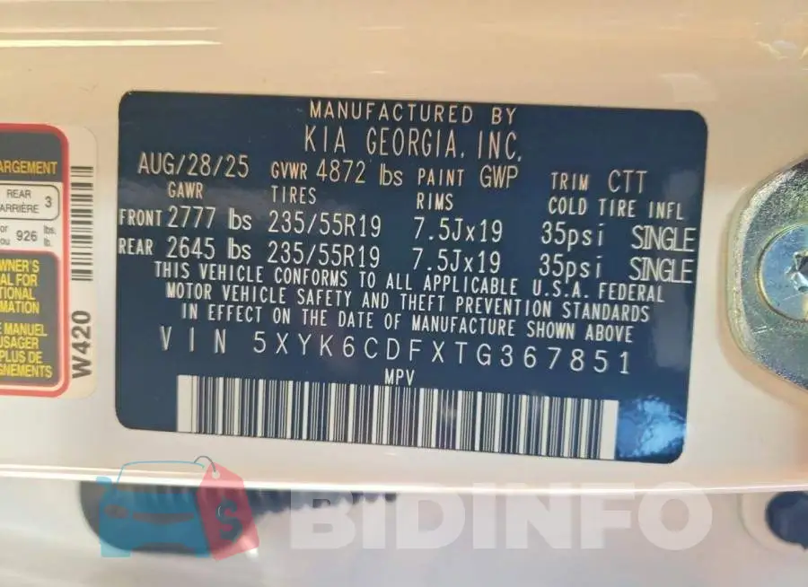 5XYK6CDFXTG367851 Photo# 13