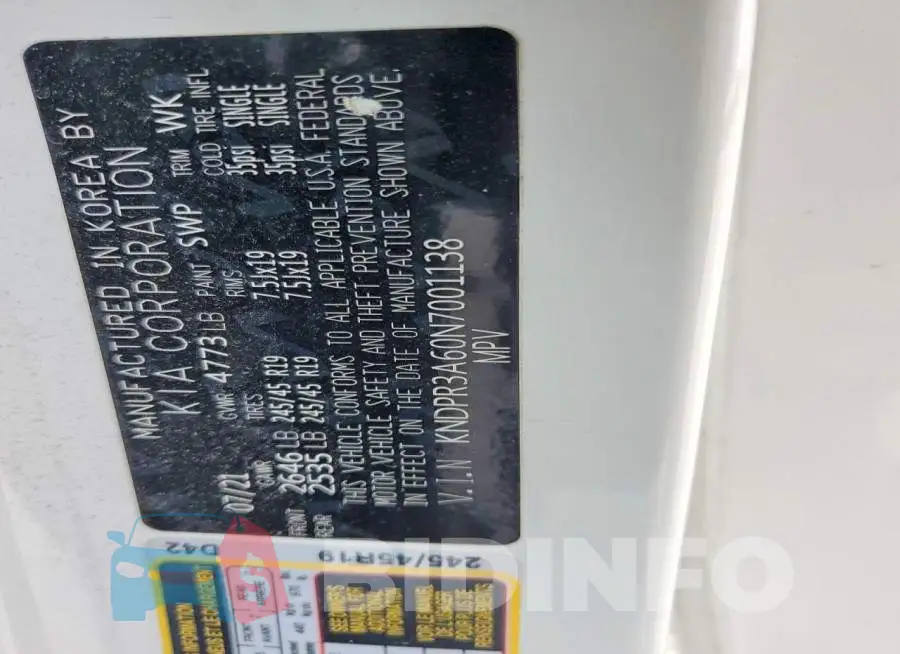 KNDPR3A60N7001138 Photo# 14
