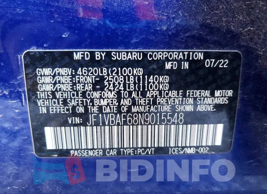 JF1VBAF68N9015548 Photo# 13
