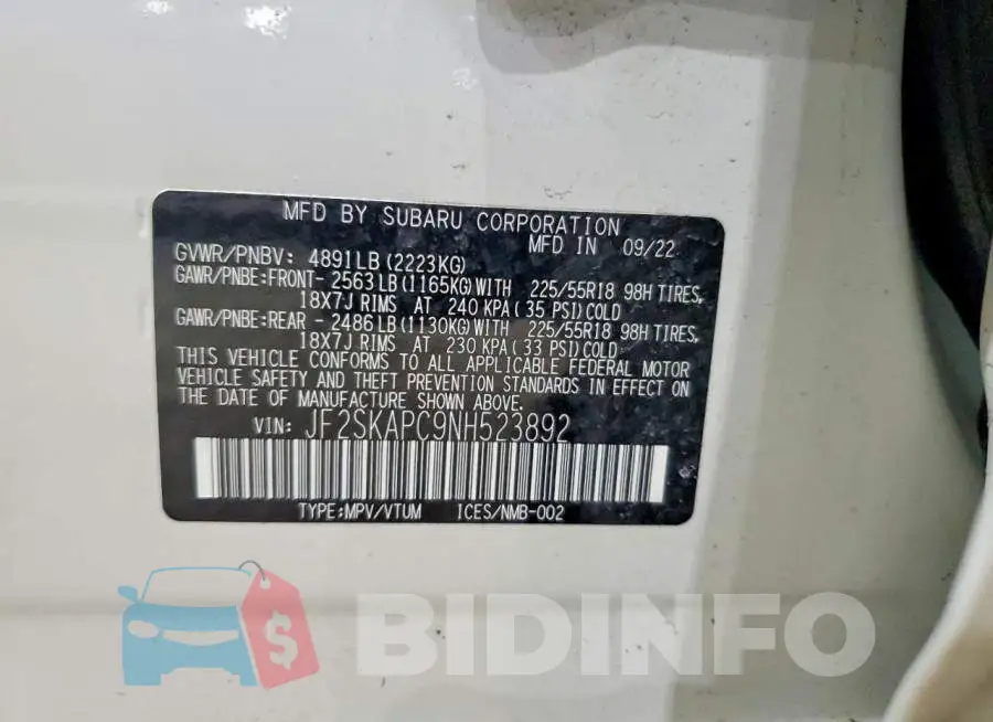JF2SKAPC9NH523892 Photo# 13