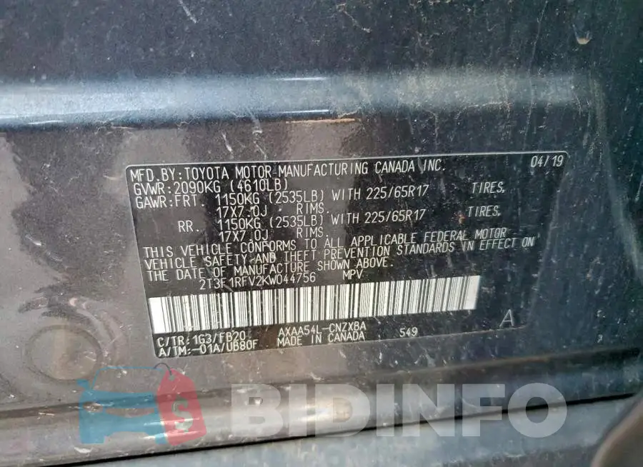 2T3F1RFV2KW044756 Photo# 13