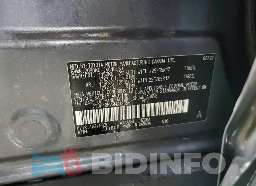 2T3F1RFV3MC185565 Photo# 12