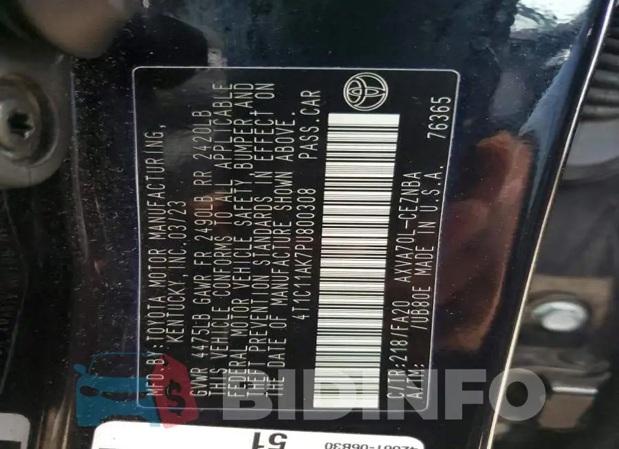 4T1C11AK7PU800308 Photo# 13