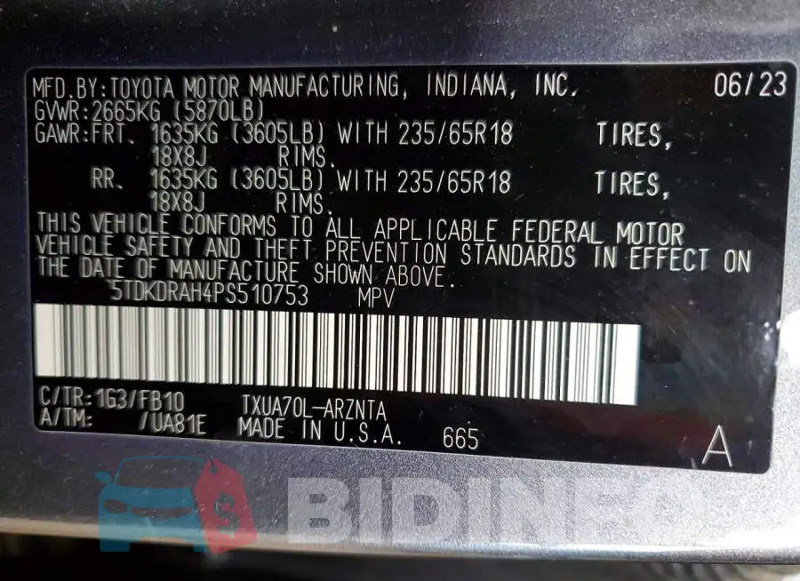 5TDKDRAH4PS510753 Photo# 13