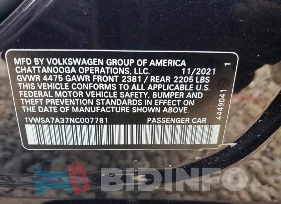 1VWSA7A37NC007781 Photo# 13