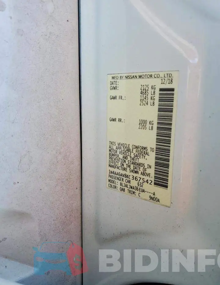 1N4AA6AV8KC367542 Photo# 12