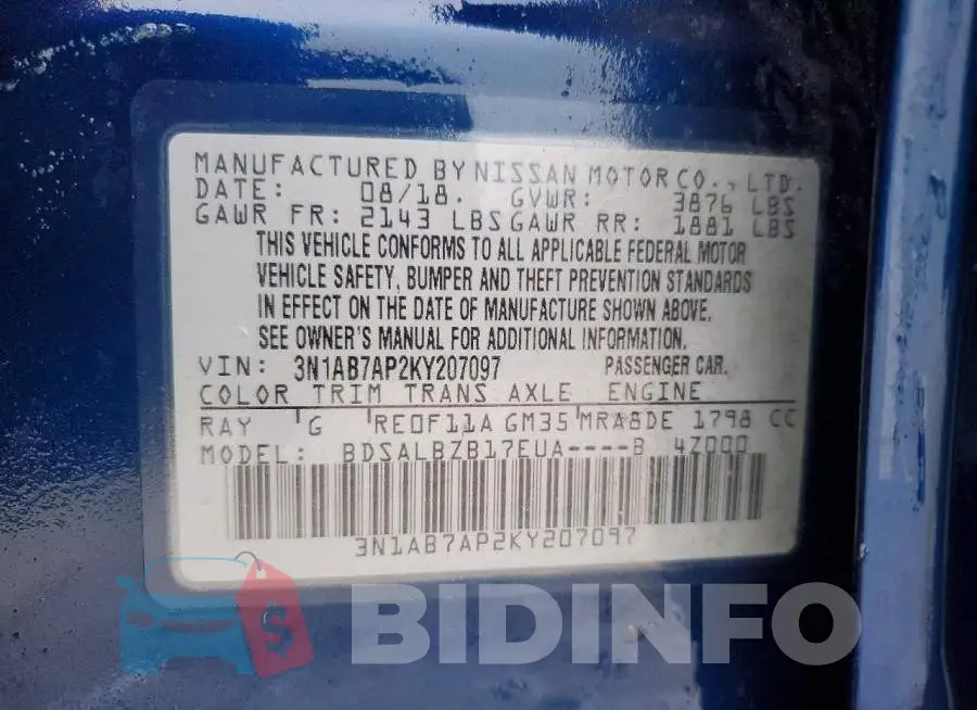 3N1AB7AP2KY207097 Photo# 12
