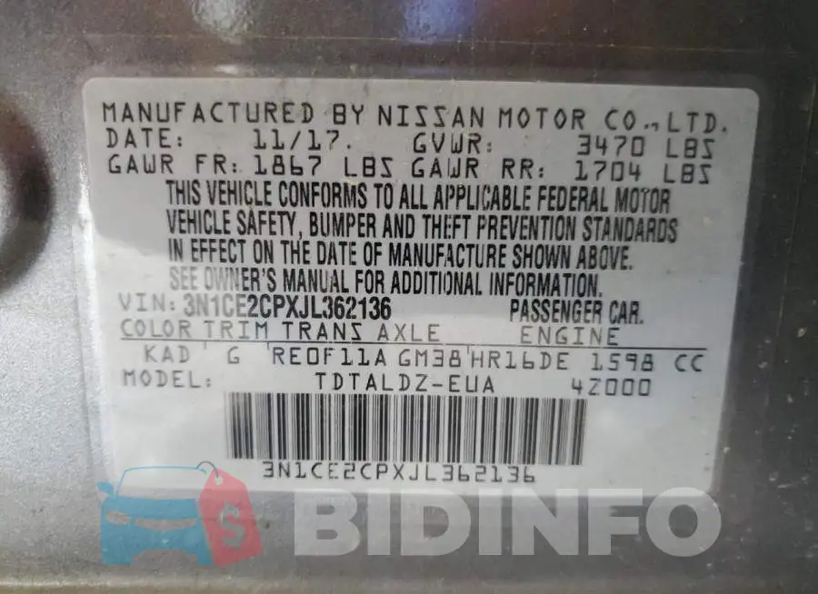 3N1CE2CPXJL362136 Photo# 12