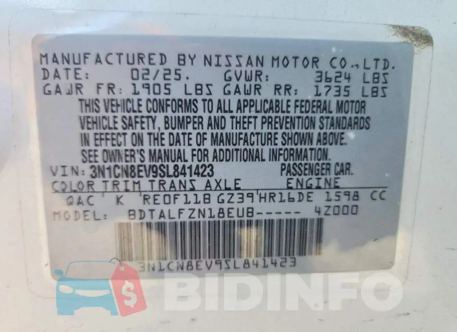 3N1CN8EV9SL841423 Photo# 13