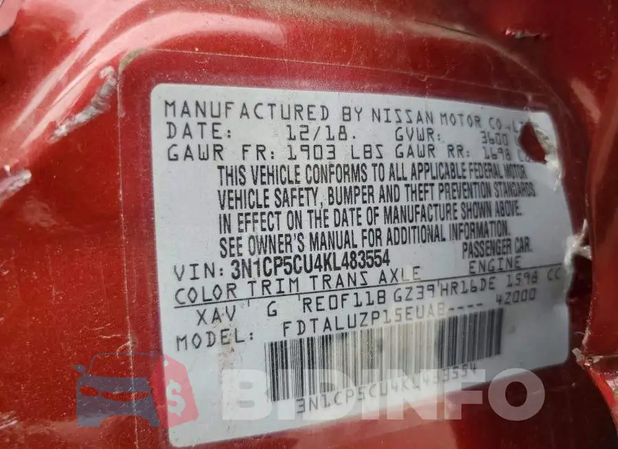 3N1CP5CU4KL483554 Photo# 13