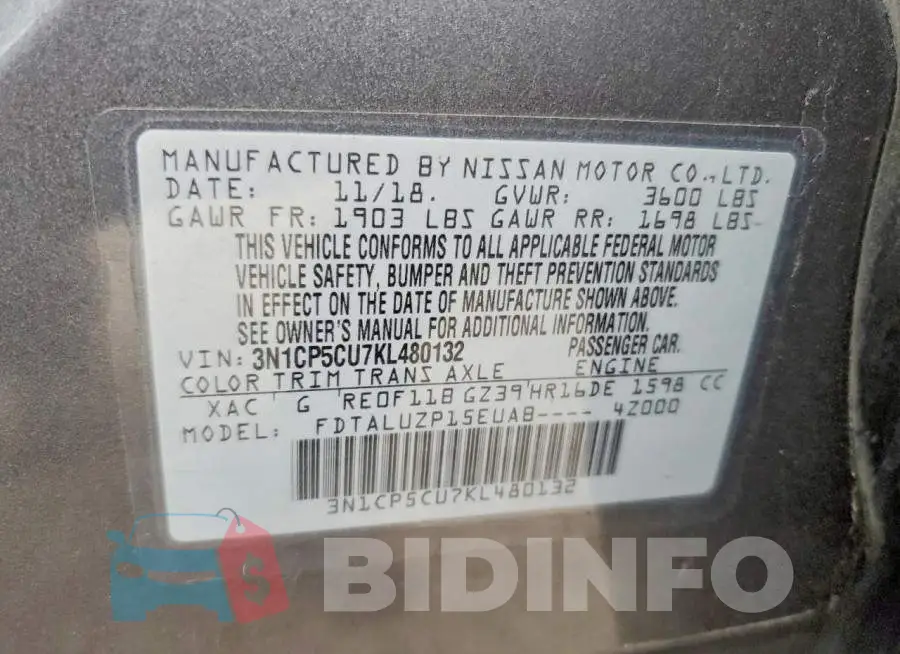 3N1CP5CU7KL480132 Photo# 13