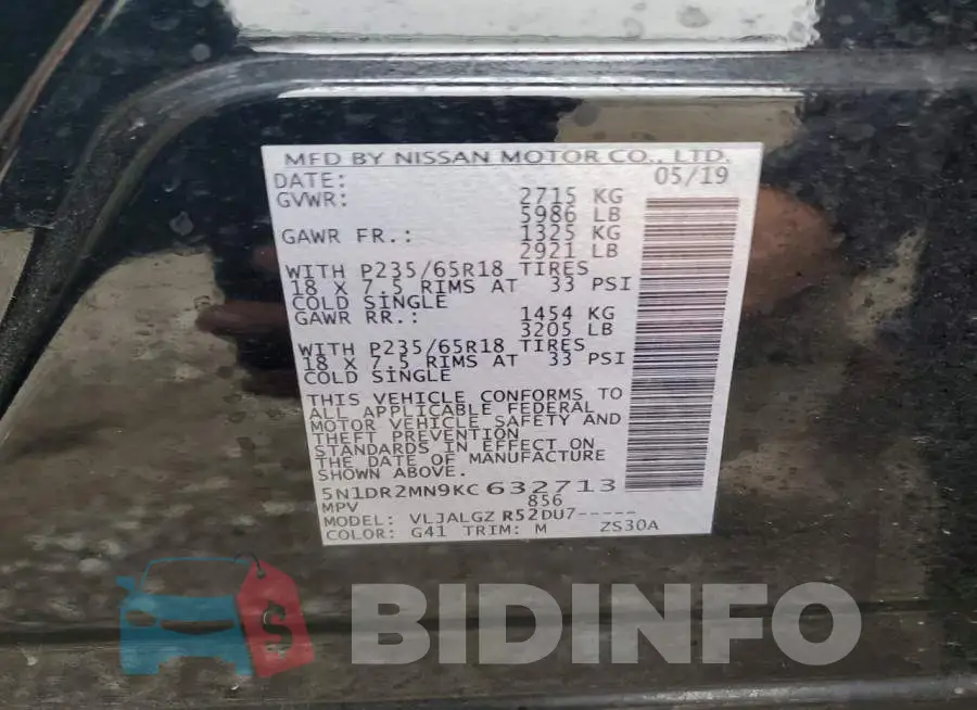 5N1DR2MN9KC632713 Photo# 13