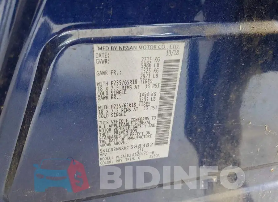 5N1DR2MNXKC588382 Photo# 13