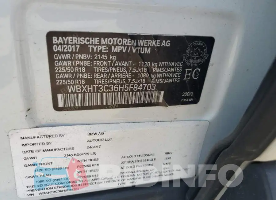 WBXHT3C36H5F84703 Photo# 13