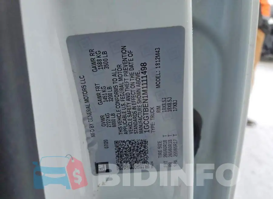 1GCGTBEN1M1111498 Photo# 12