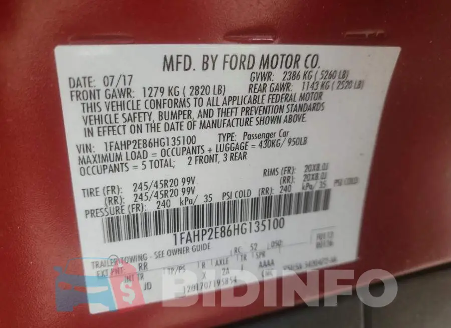 1FAHP2E86HG135100 Photo# 12