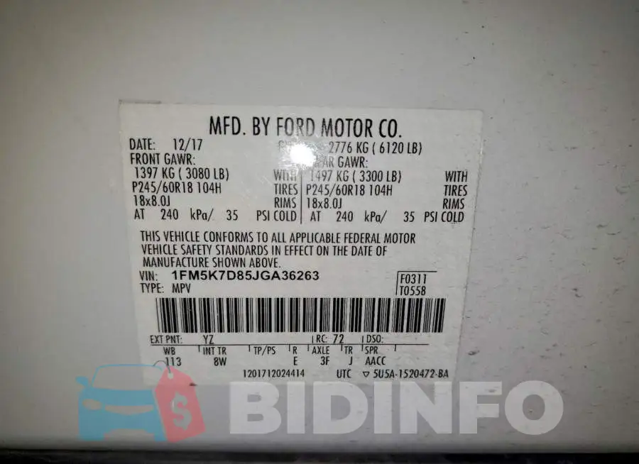 1FM5K7D85JGA36263 Photo# 13