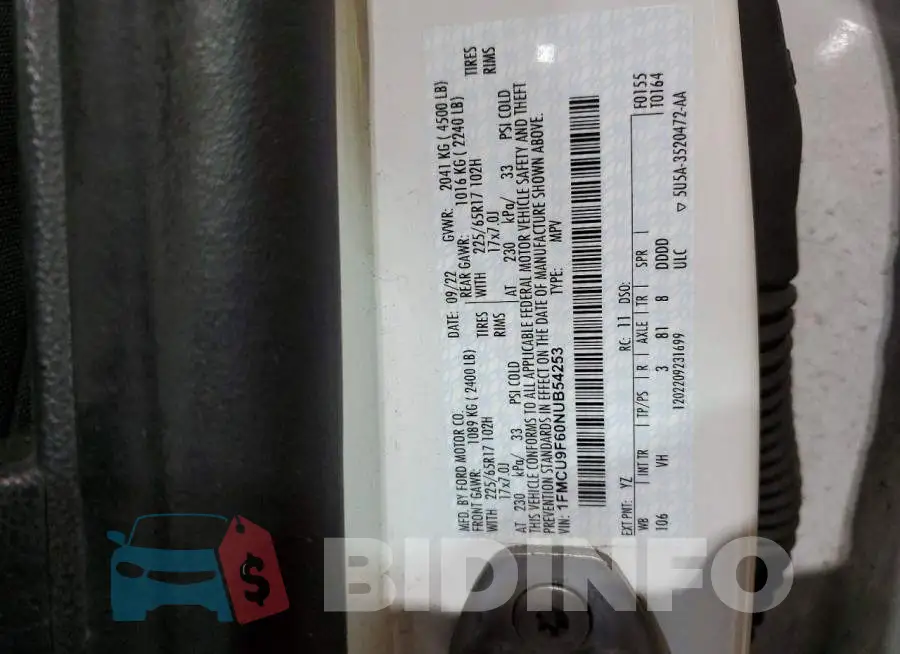 1FMCU9F60NUB54253 Photo# 13