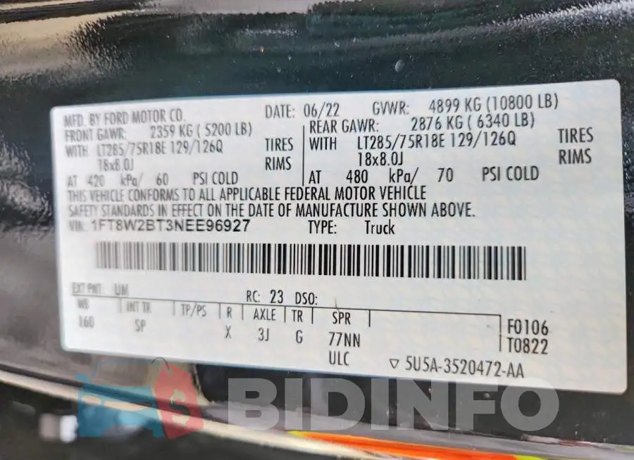 1FT8W2BT3NEE96927 Photo# 12