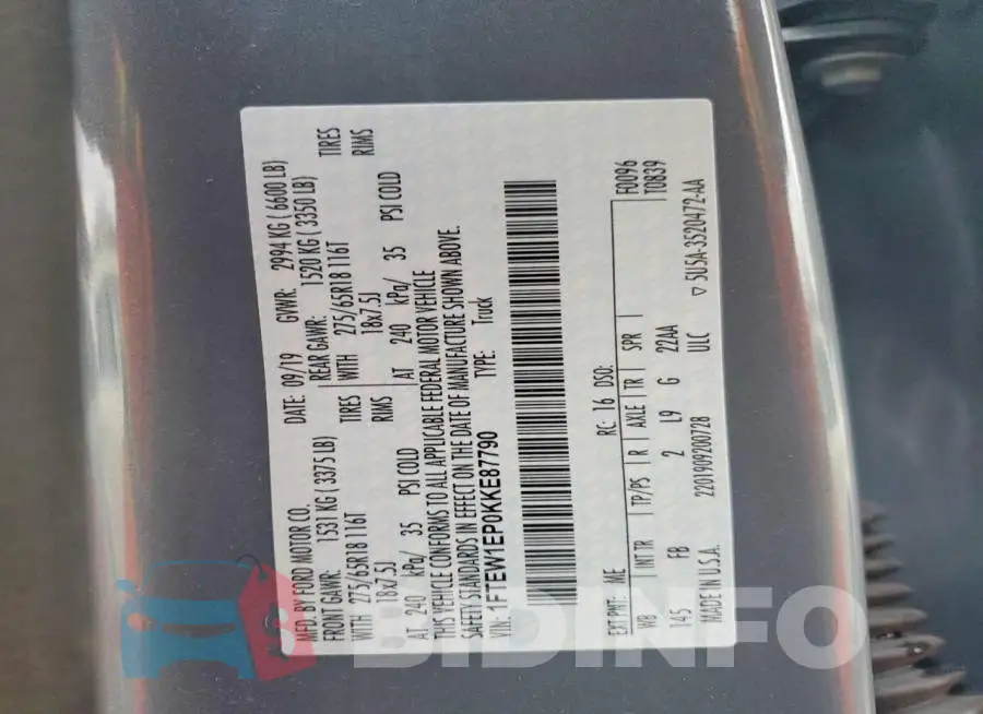 1FTEW1EP0KKE87790 Photo# 12