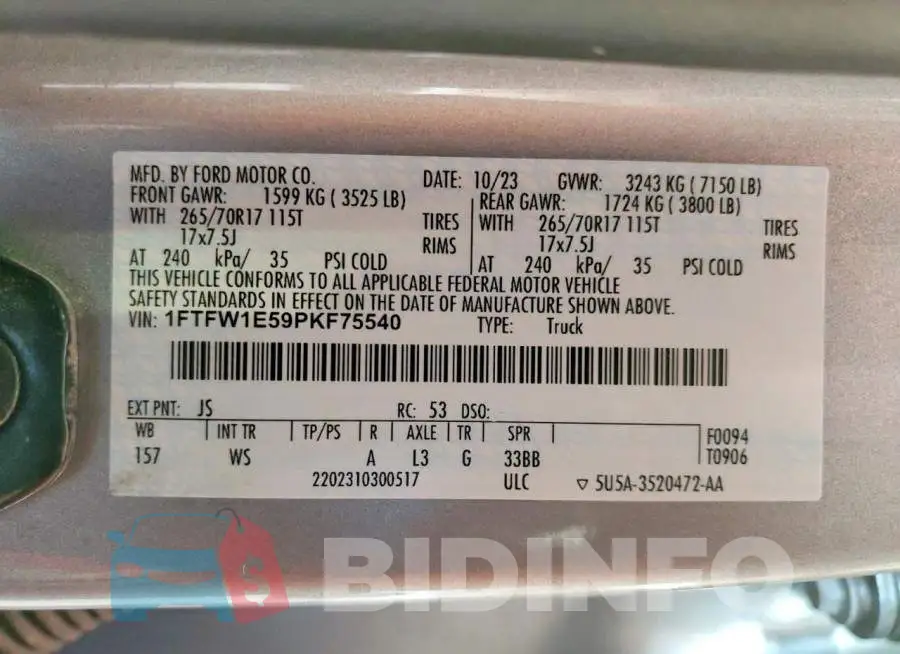 1FTFW1E59PKF75540 Photo# 12