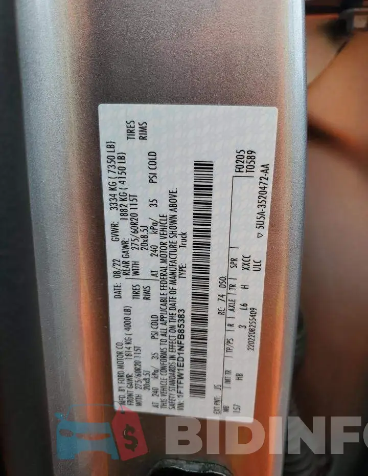 1FTFW1ED1NFB85383 Photo# 12