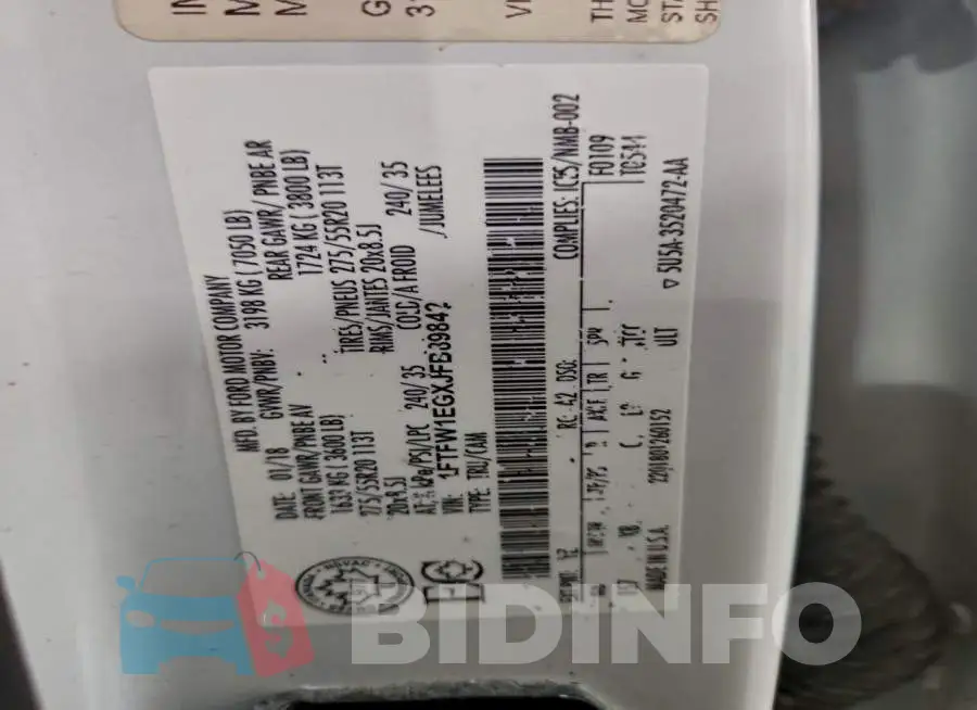 1FTFW1EGXJFB89842 Photo# 12