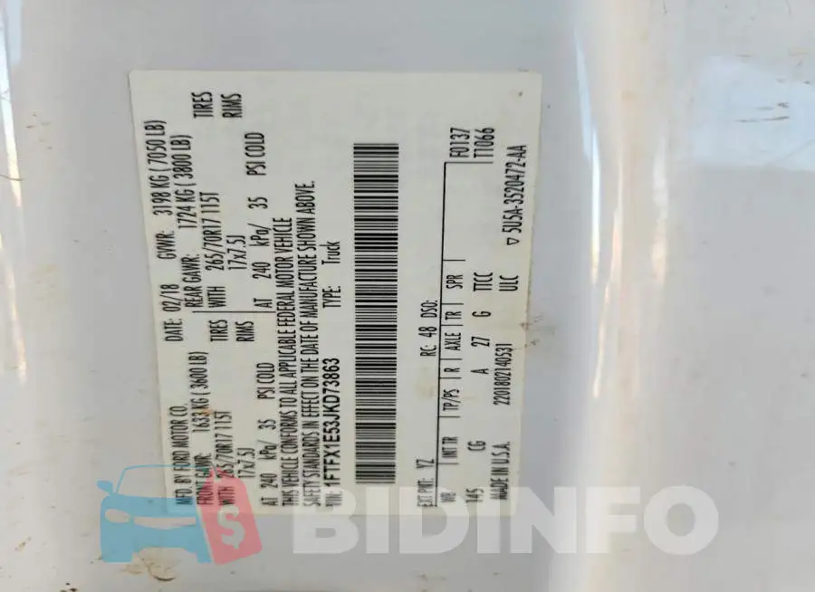1FTFX1E53JKD73863 Photo# 12