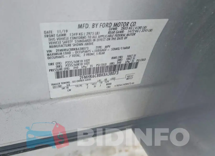 2FMHK6C88KBA38073 Photo# 13