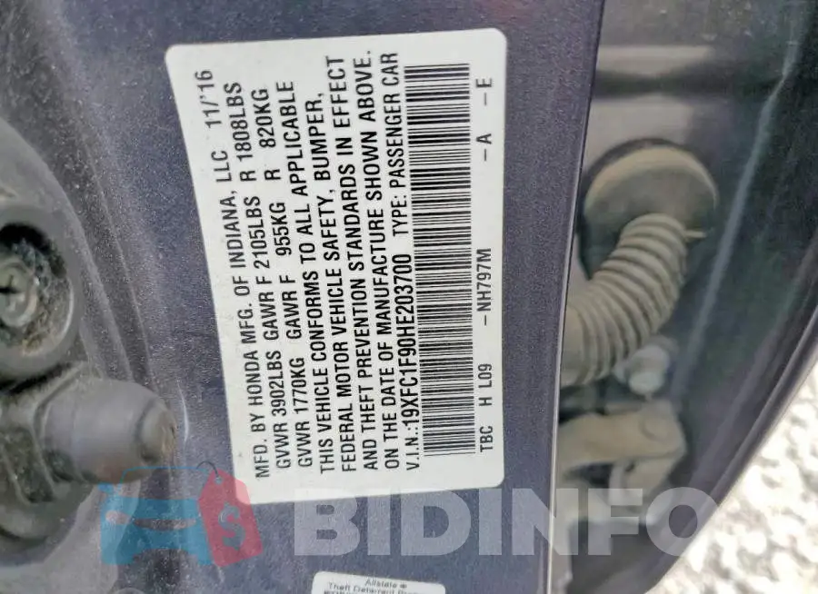 19XFC1F90HE203700 Photo# 12