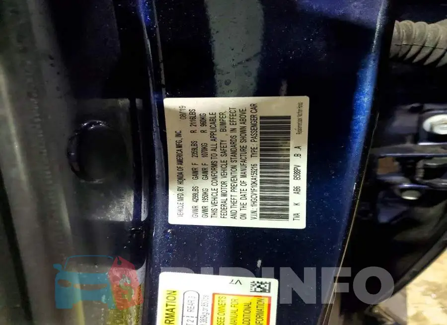 1HGCV1F10KA159216 Photo# 12