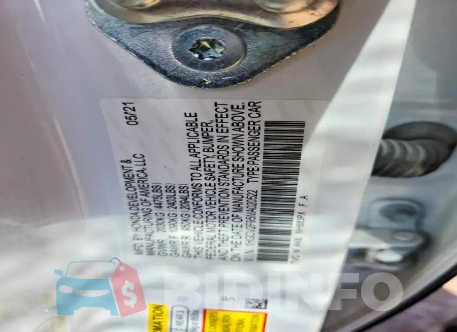 1HGCV2F95MA020522 Photo# 12