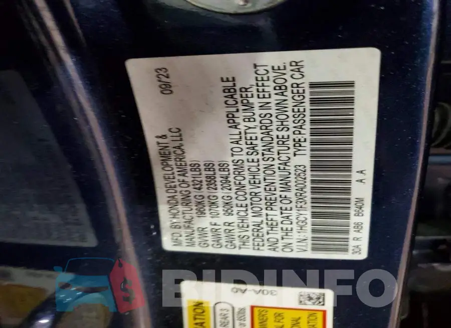 1HGCY1F3XRA002523 Photo# 12