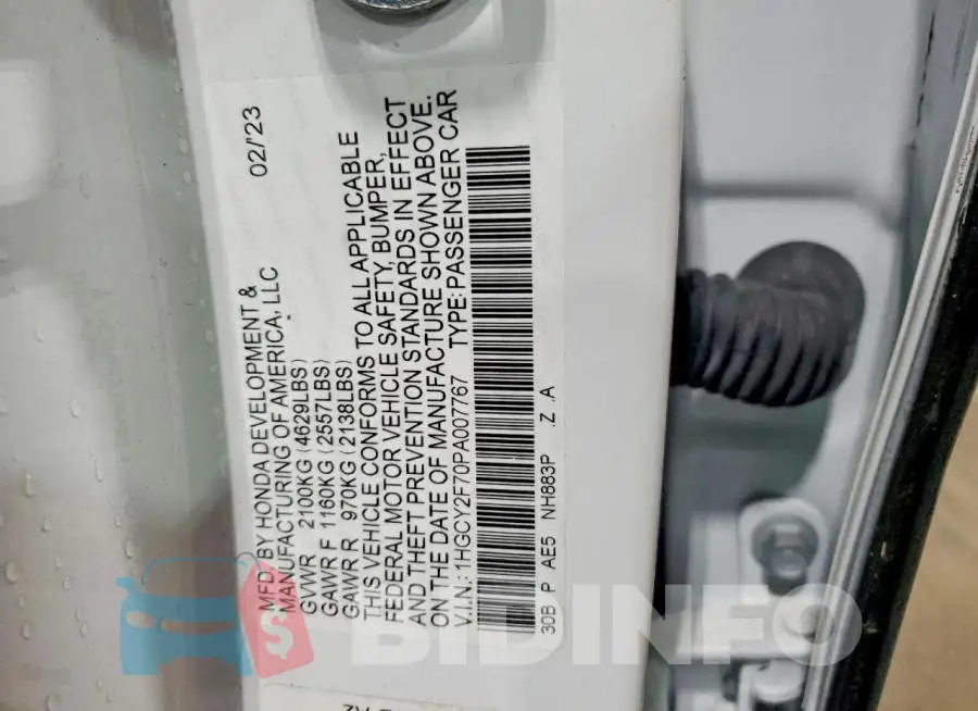 1HGCY2F70PA007767 Photo# 12