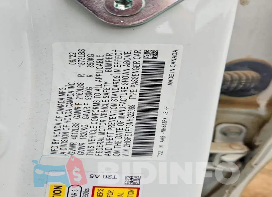 2HGFE1F73NH323369 Photo# 12