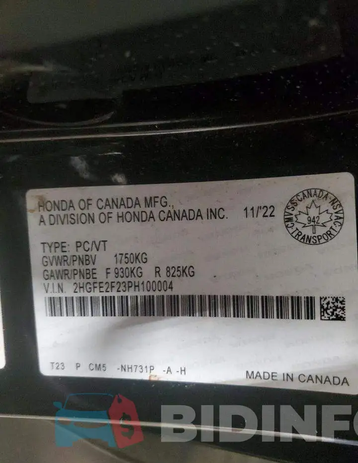 2HGFE2F23PH100004 Photo# 12