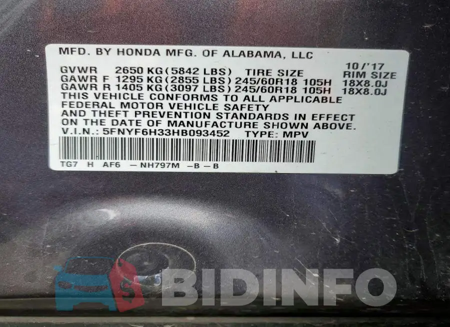 5FNYF6H33HB093452 Photo# 14